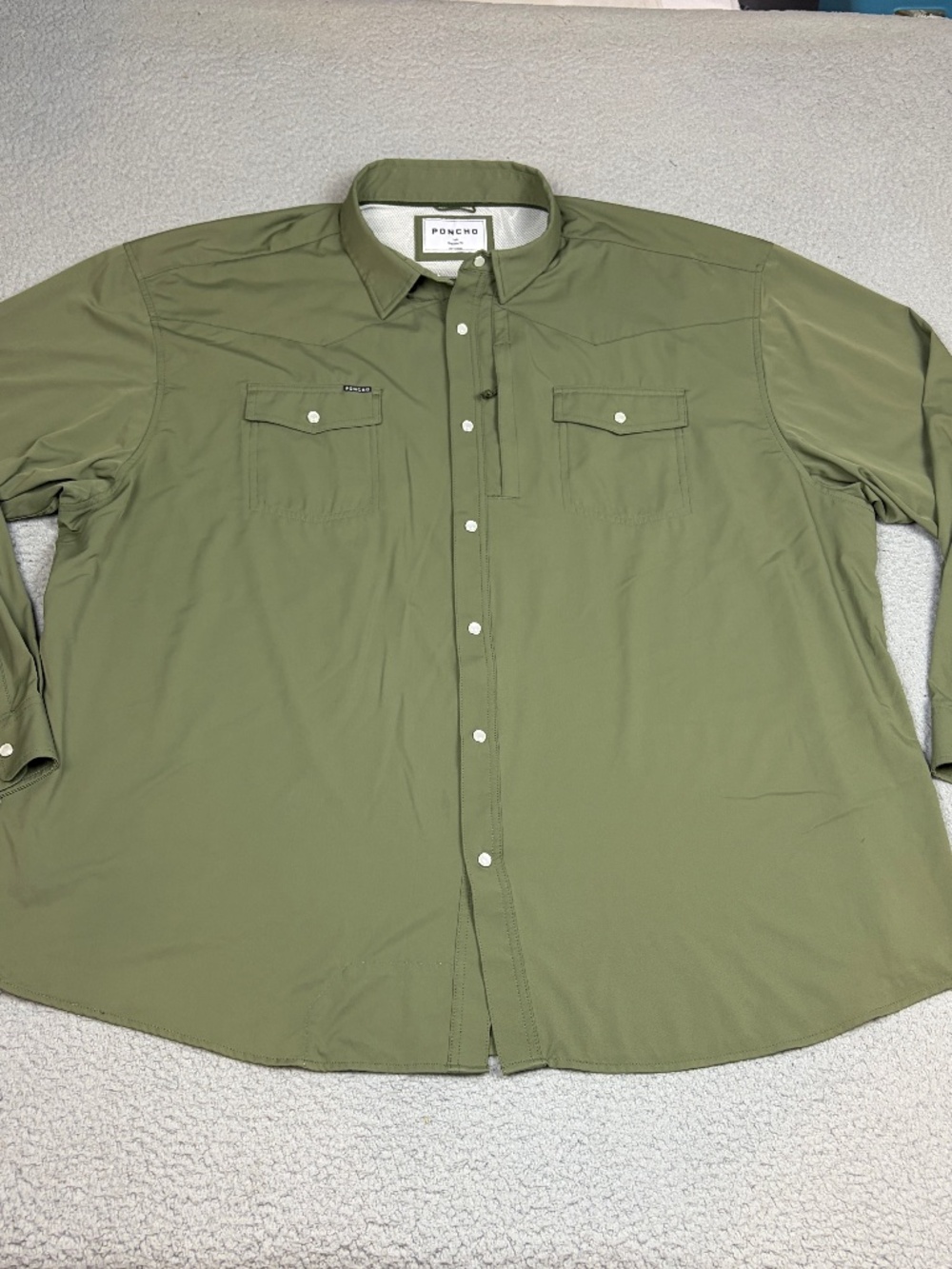Poncho Shirt Men's 3XL Gray Pearl Snap Zip Pockets Nylon Long Sleeve Outdoor